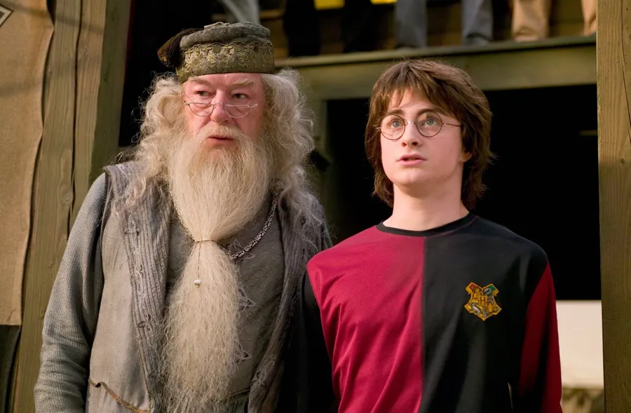 Michael Gambon as "Professor Dumbledore" and Daniel Radcliffe as "Harry potter" in Harry Potter Film Series 