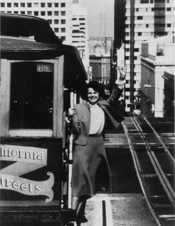 Dianne, then mayor(1978–1988), riding the San Francisco cable car